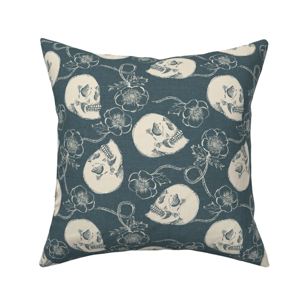 Skulls and Anemones - Grey Pillow, Woven, Beige, 16x16, Single Sided, Gray