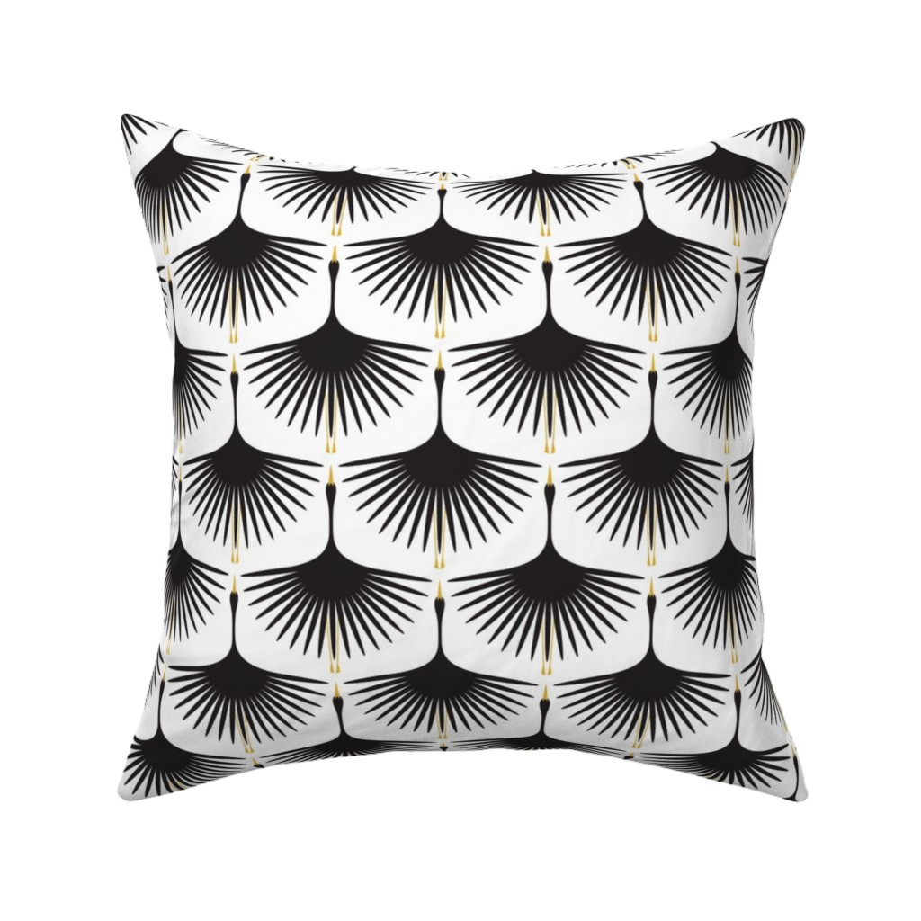 Art Deco Swans Pillow, Woven, Beige, 16x16, Single Sided, White, White