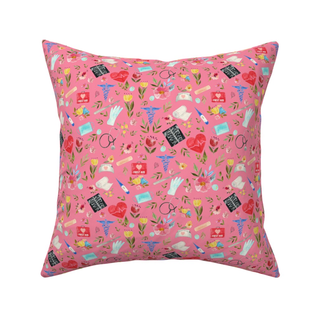 Love To Care Pillow, Woven, Beige, 16x16, Single Sided, Pink