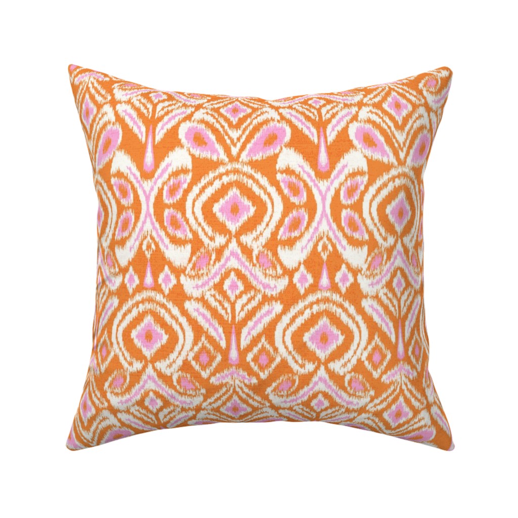 Ikat Flower - Orange and Pink Pillow, Woven, Beige, 16x16, Single Sided, Orange