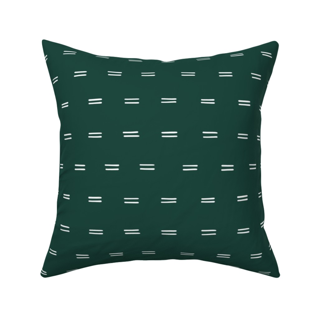 Parallel Lines Hand Drawn Mudcloth on Bottle Green Pillow, Woven, Beige, 16x16, Single Sided, Green