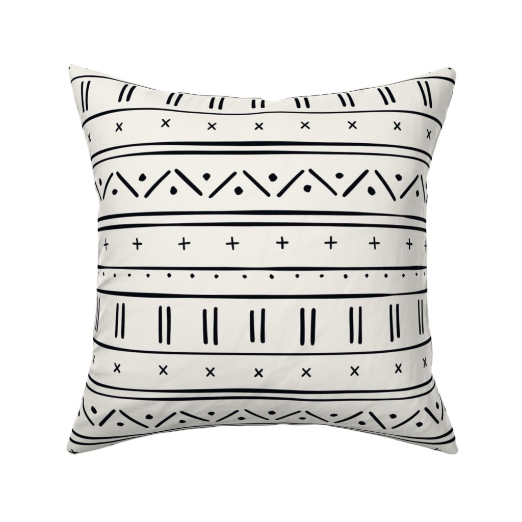 African Inspired Mudcloth - Black and Beige Pillow, Woven, Beige, 16x16, Single Sided, Beige