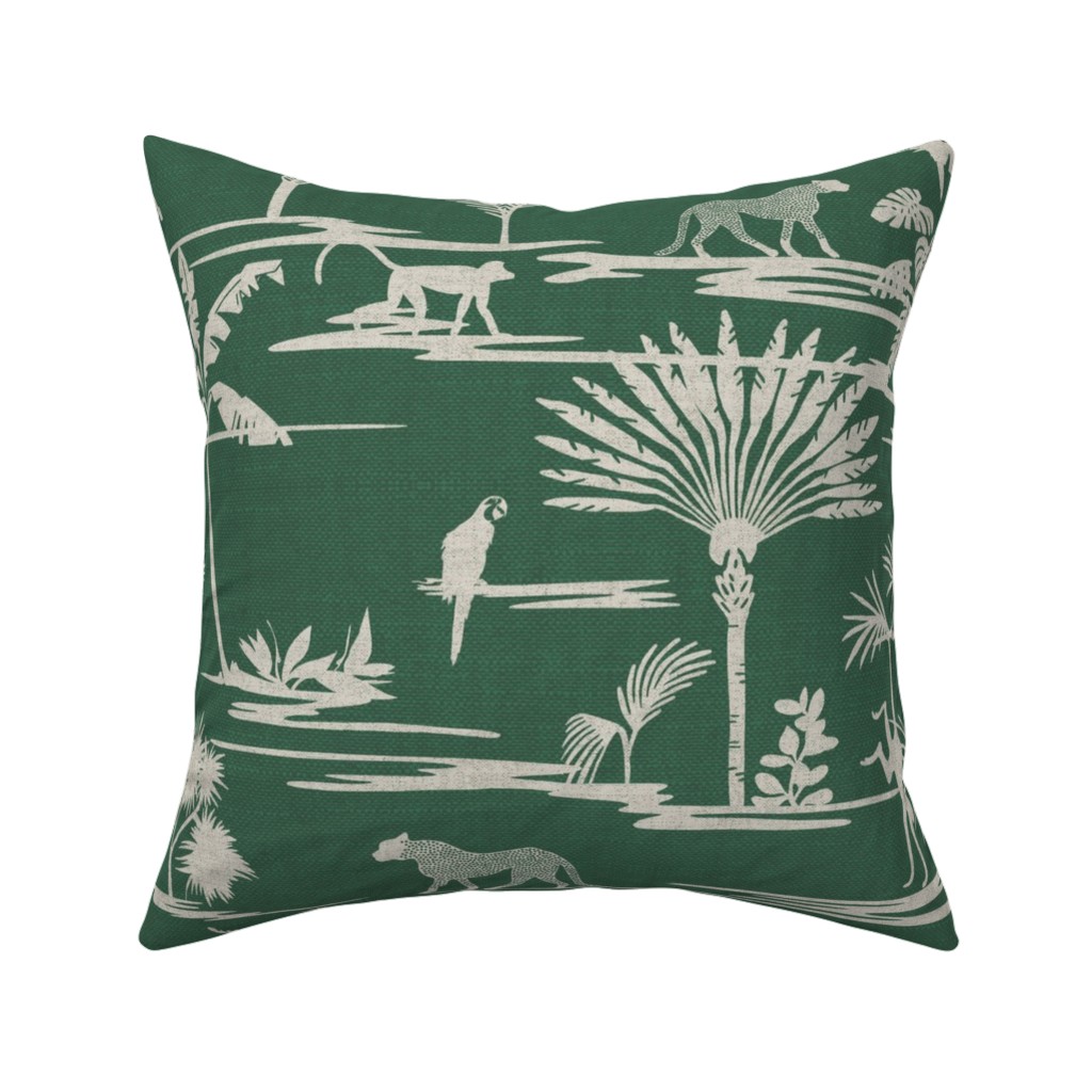 Jungle Thrive - Green Pillow, Woven, Beige, 16x16, Single Sided, Green
