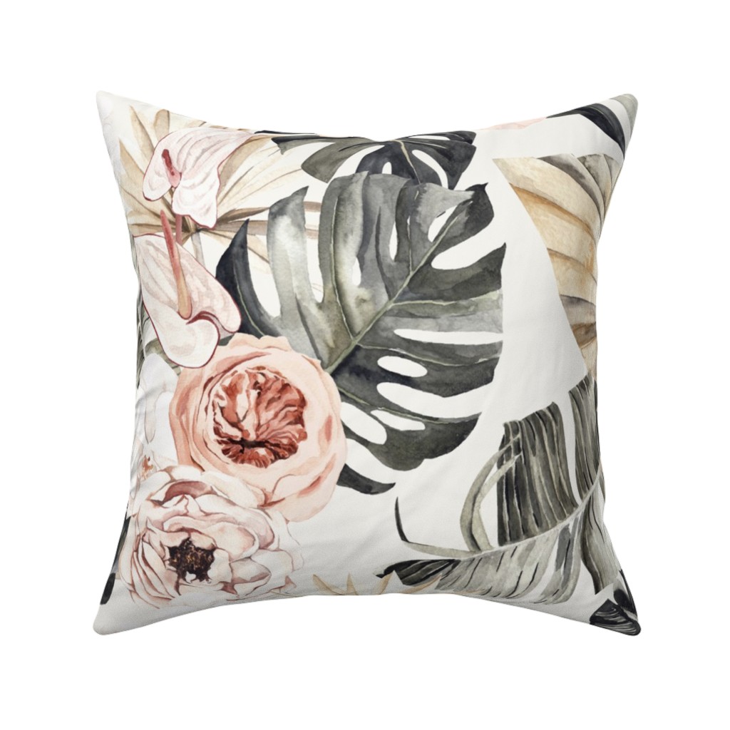 Paradise Palm, Peonies, and Tropical Plants - Multi Pillow, Woven, Beige, 16x16, Single Sided, Multicolor
