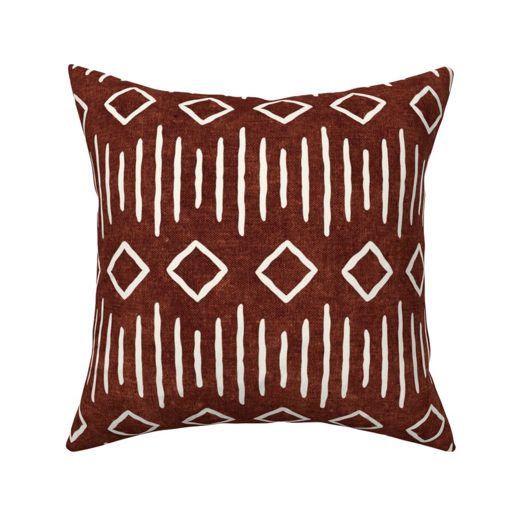 Diamond Mud Cloth Pillow, Woven, Beige, 16x16, Single Sided, Brown, Chestnut