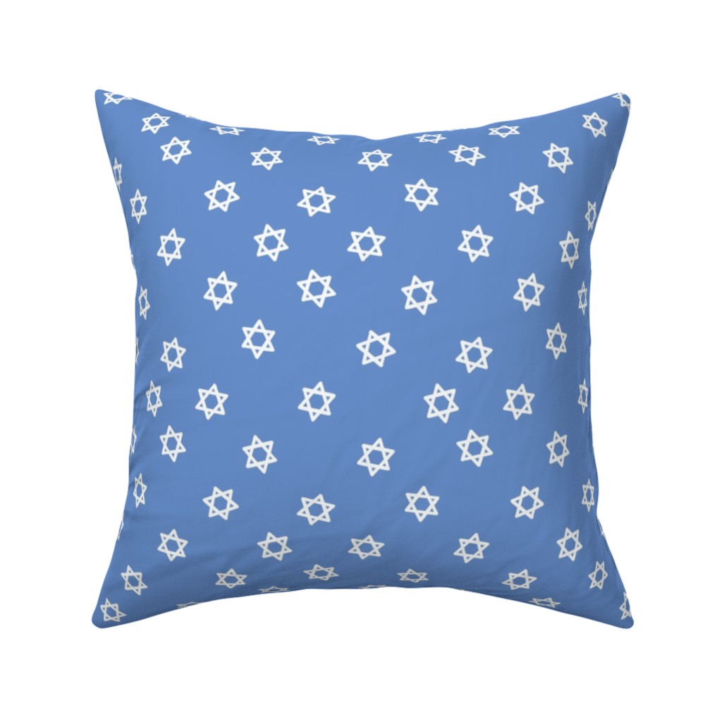 Star of David - White & Blue Pillow, Woven, Beige, 16x16, Single Sided, Blue