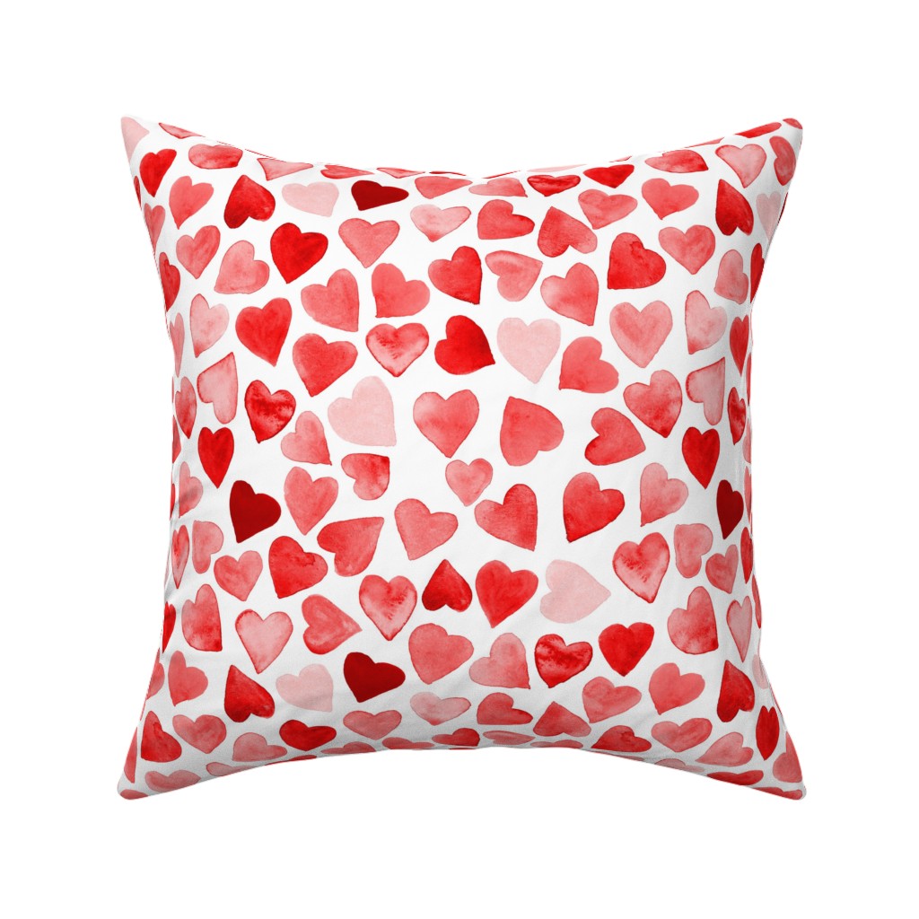 Red Hearts Watercolor - Red Pillow, Woven, Beige, 16x16, Single Sided, Red