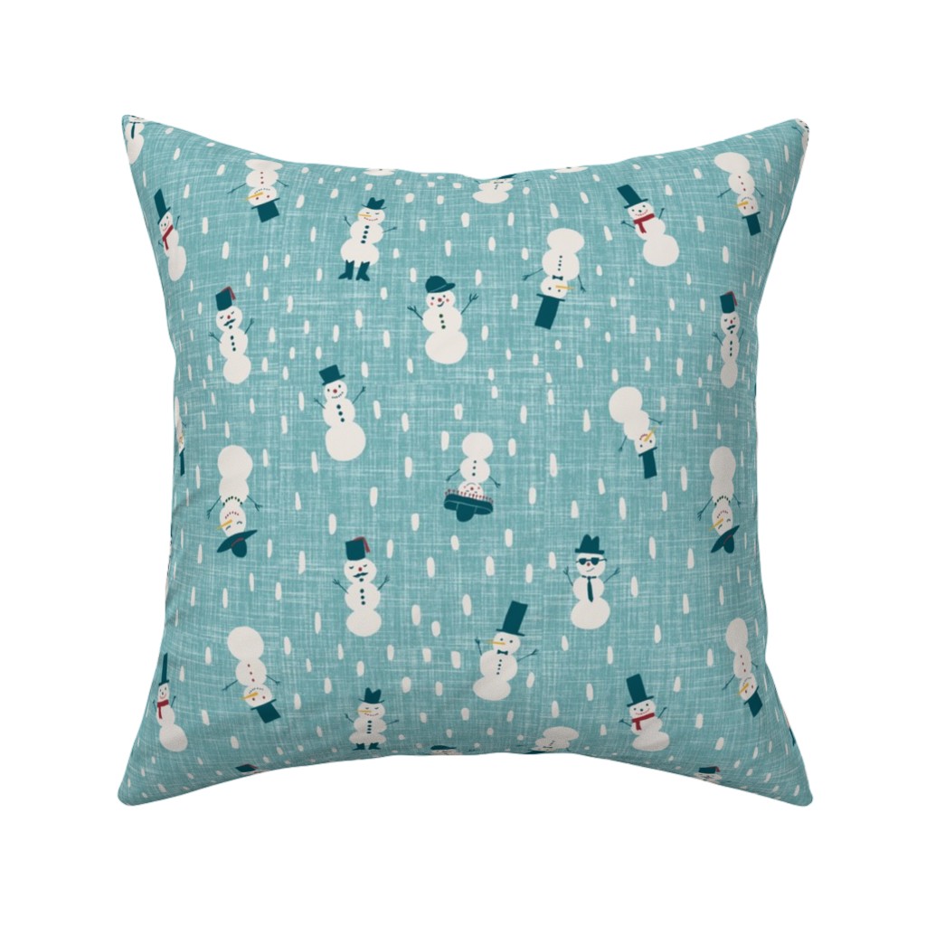 Snowman - Blue Pillow, Woven, Beige, 16x16, Single Sided, Blue, True Blue