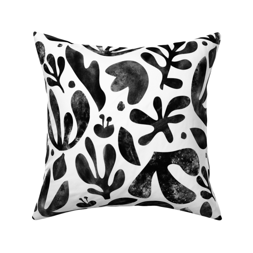Flower Cutouts - Light Pillow, Woven, Beige, 16x16, Single Sided, Black