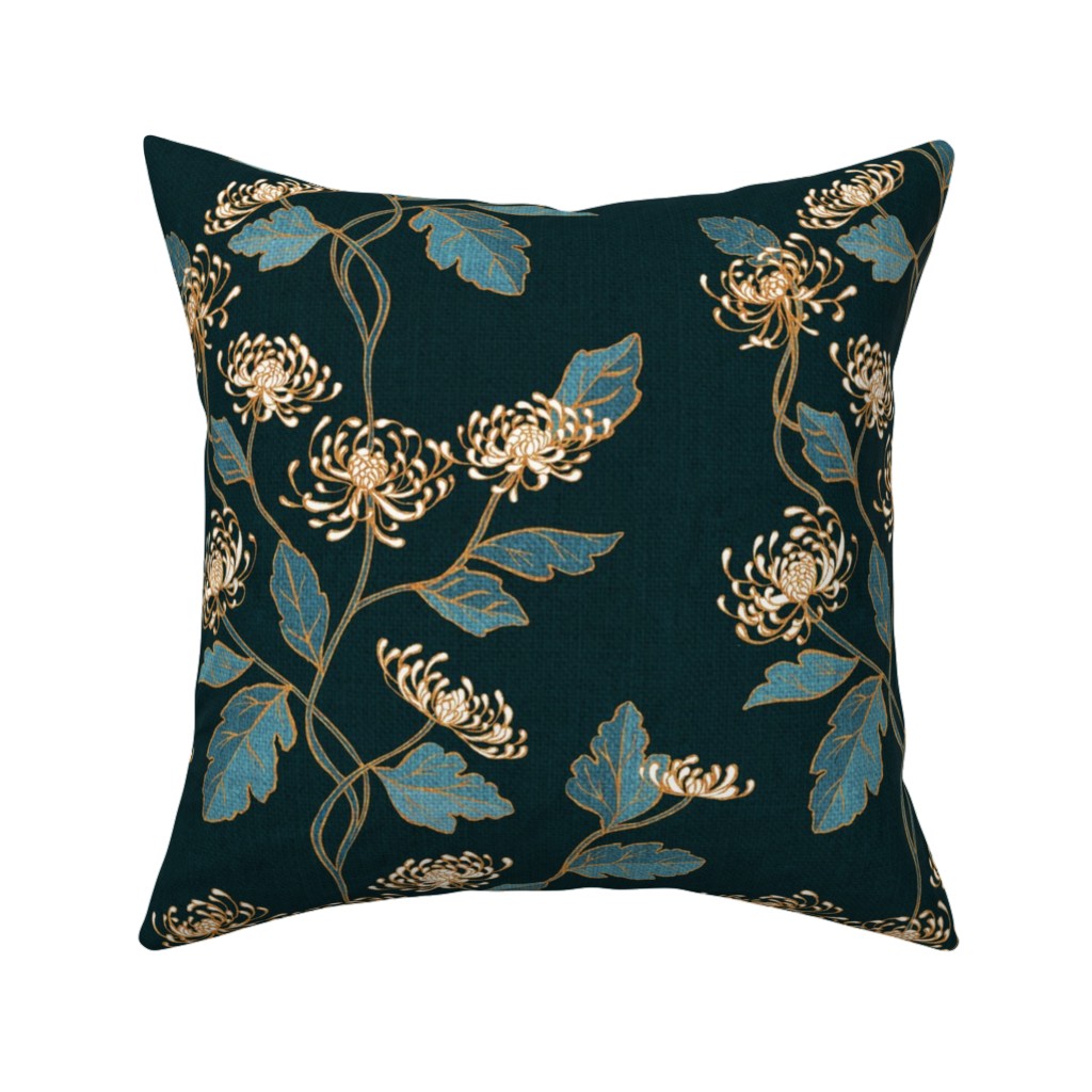 Chrysanthemum Nouveau Pillow, Woven, Beige, 16x16, Single Sided, Blue, True Blue