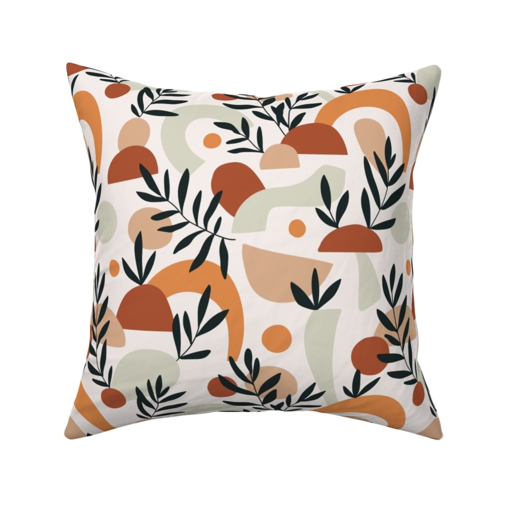 Tropical Leaves and Geometry - Multi Pillow, Woven, Beige, 16x16, Single Sided, Multicolor