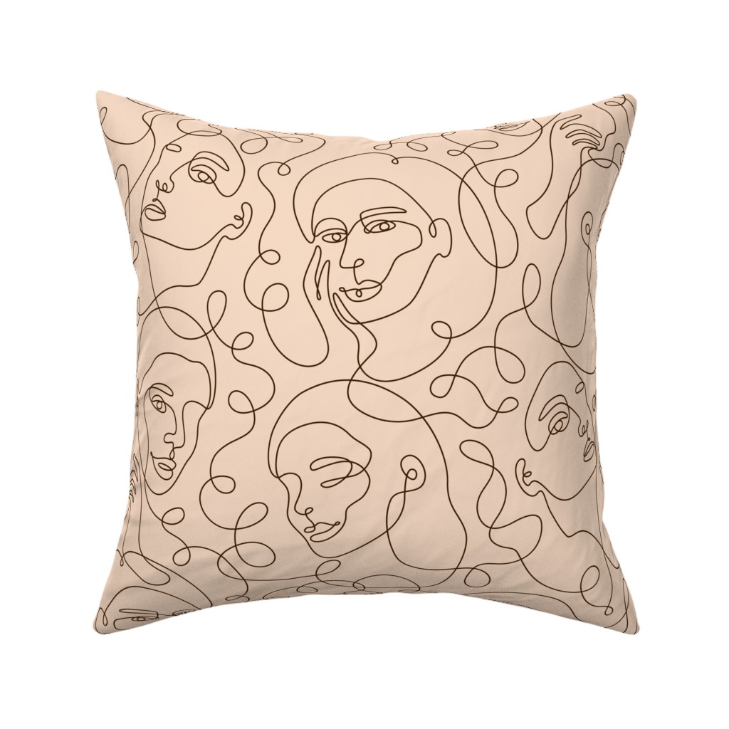 Hand Drawn Women Pillow, Woven, Beige, 16x16, Single Sided, Beige