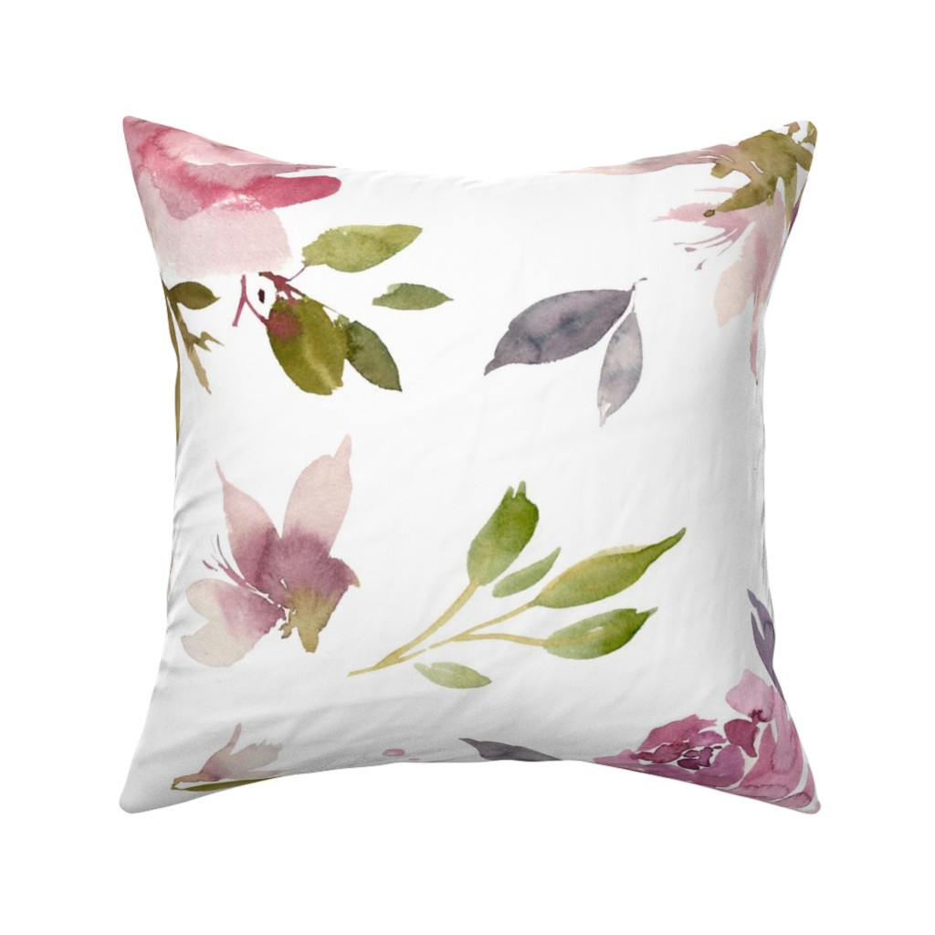 Watercolor Mauve Floral - Pink and Purple Pillow, Woven, Beige, 16x16, Single Sided, Pink
