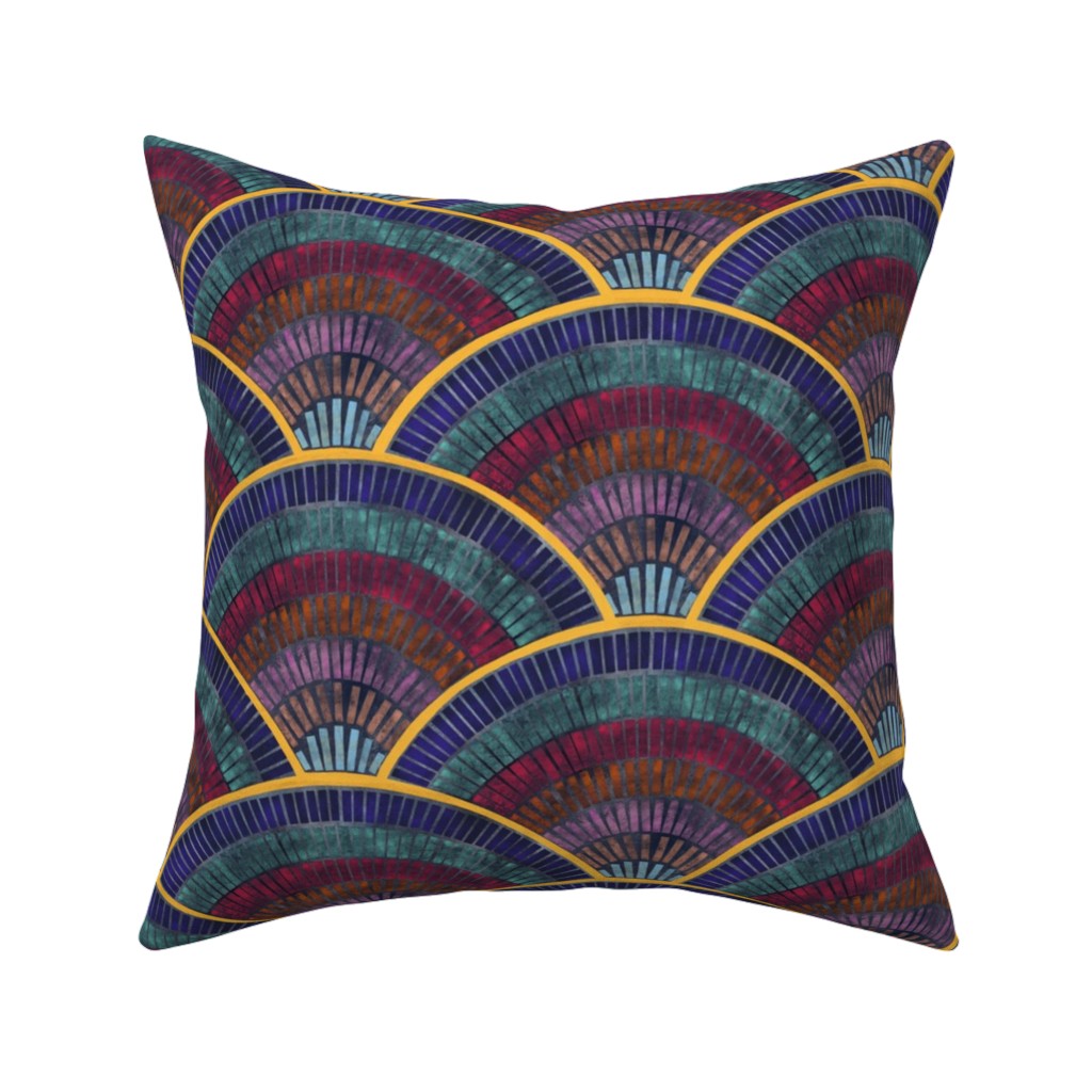 Moody Art Deco Tile - Dark Pillow, Woven, Beige, 16x16, Single Sided, Multicolor