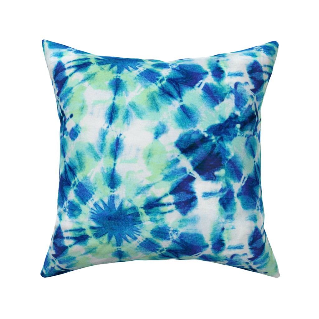 Tie Dye Ink Splat Indigo and Green Pillow, Woven, Beige, 16x16, Single Sided, Blue