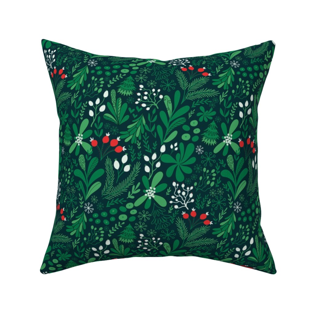 Merry Christmas Botanical - Green Pillow, Woven, Beige, 16x16, Single Sided, Green