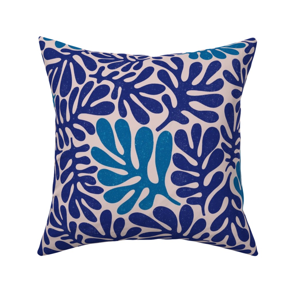 Organic Leaves - Blue Pillow, Woven, Beige, 16x16, Single Sided, Blue