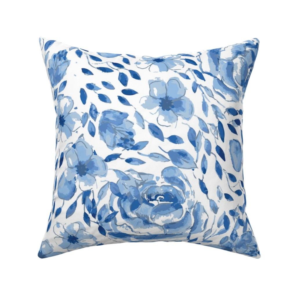 the Flow of the Garden - Blue Pillow, Woven, Beige, 16x16, Single Sided, Blue, True Blue