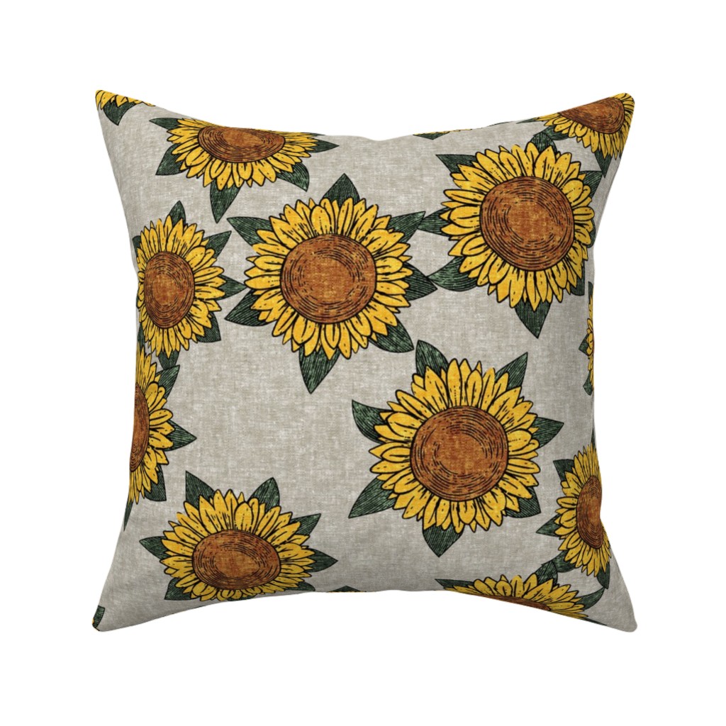 Sunflowers - Summer Flowers - Beige Pillow, Woven, Beige, 16x16, Single Sided, Orange