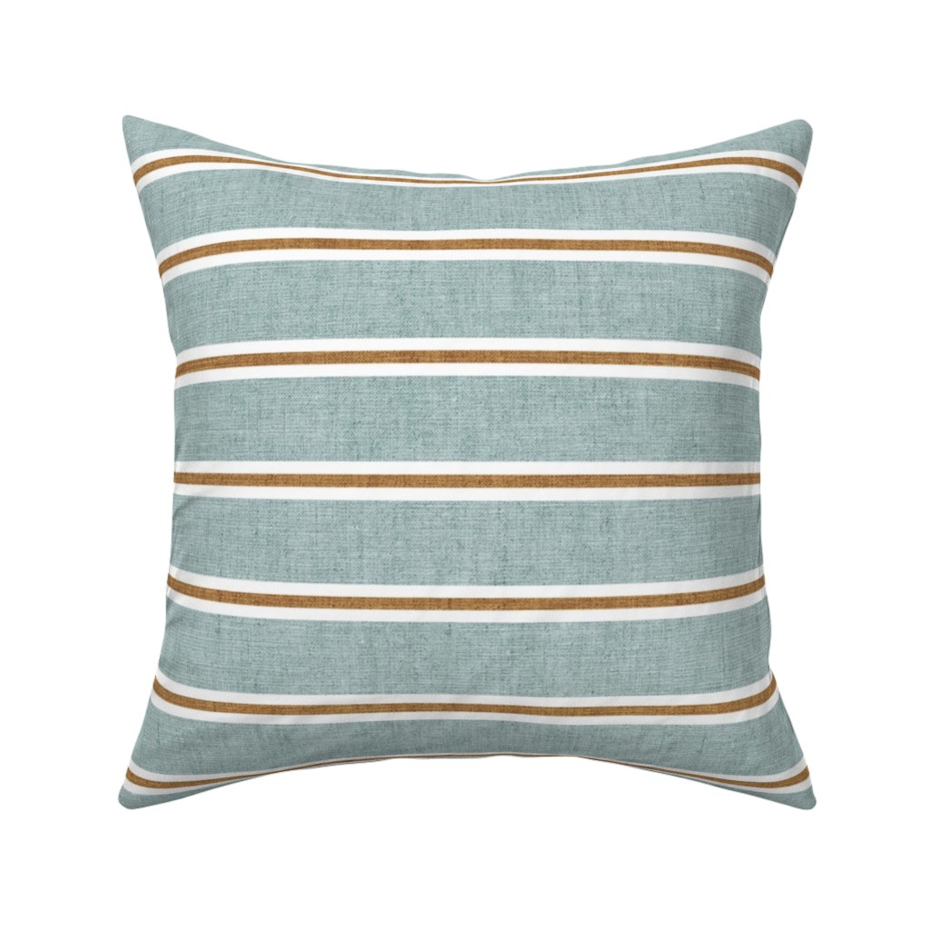 Stripes, Magnolia Flowers Coordinate - Rust on Blue Pillow, Woven, Black, 16x16, Single Sided, Green