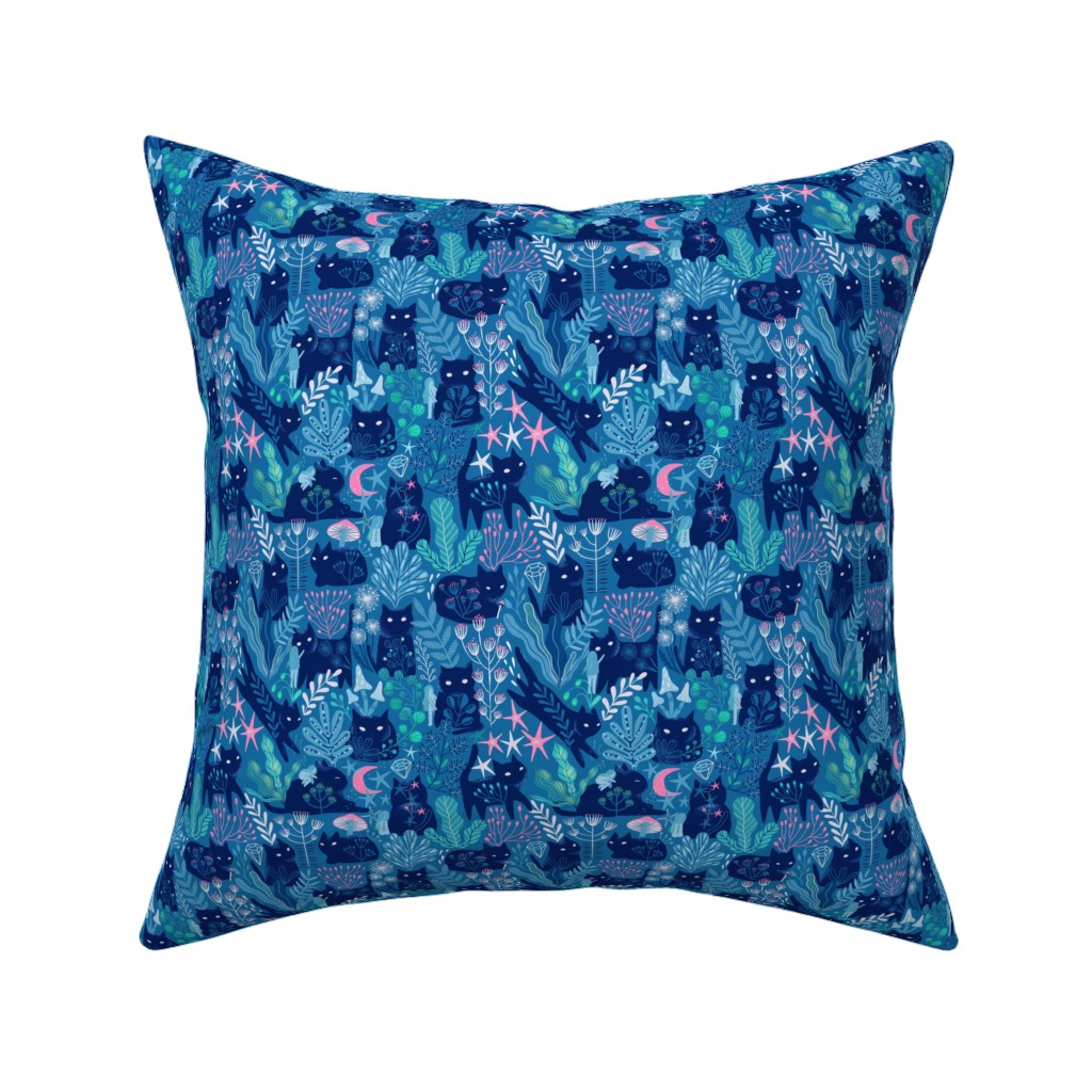 Meowgical Friends - Multicolor Pillow, Woven, Black, 16x16, Single Sided, Blue