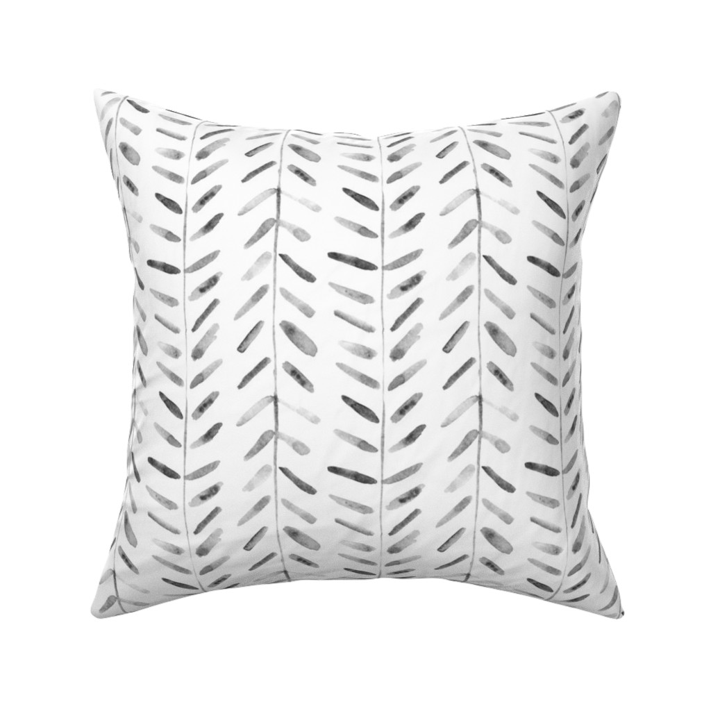 Noir Watercolor Abstract Geometrical Pattern for Modern Home Decor Bedding Nursery Painted Brush Strokes Herringbone Pillow, Woven, Black, 16x16, Single Sided, White