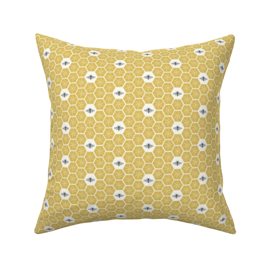 Bees Stitched Honeycomb - Gold Pillow, Woven, Black, 16x16, Single Sided, Yellow, Classic Yellow