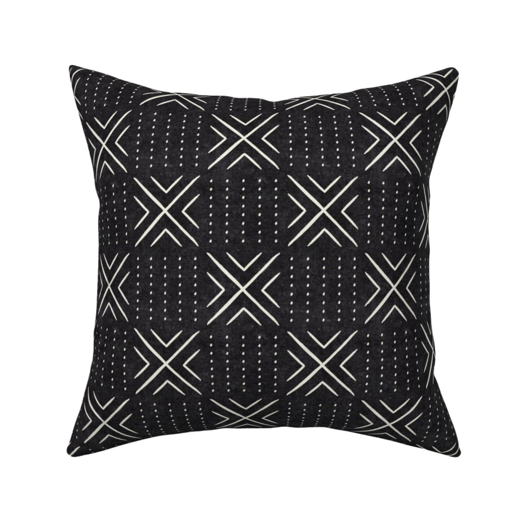 Mudcloth Tile - Onyx Pillow, Woven, Black, 16x16, Single Sided, Black