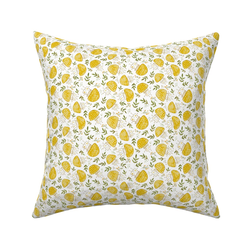 the Happiest Little Mushrooms - Yellow Pillow, Woven, Black, 16x16, Single Sided, Yellow, Classic Yellow