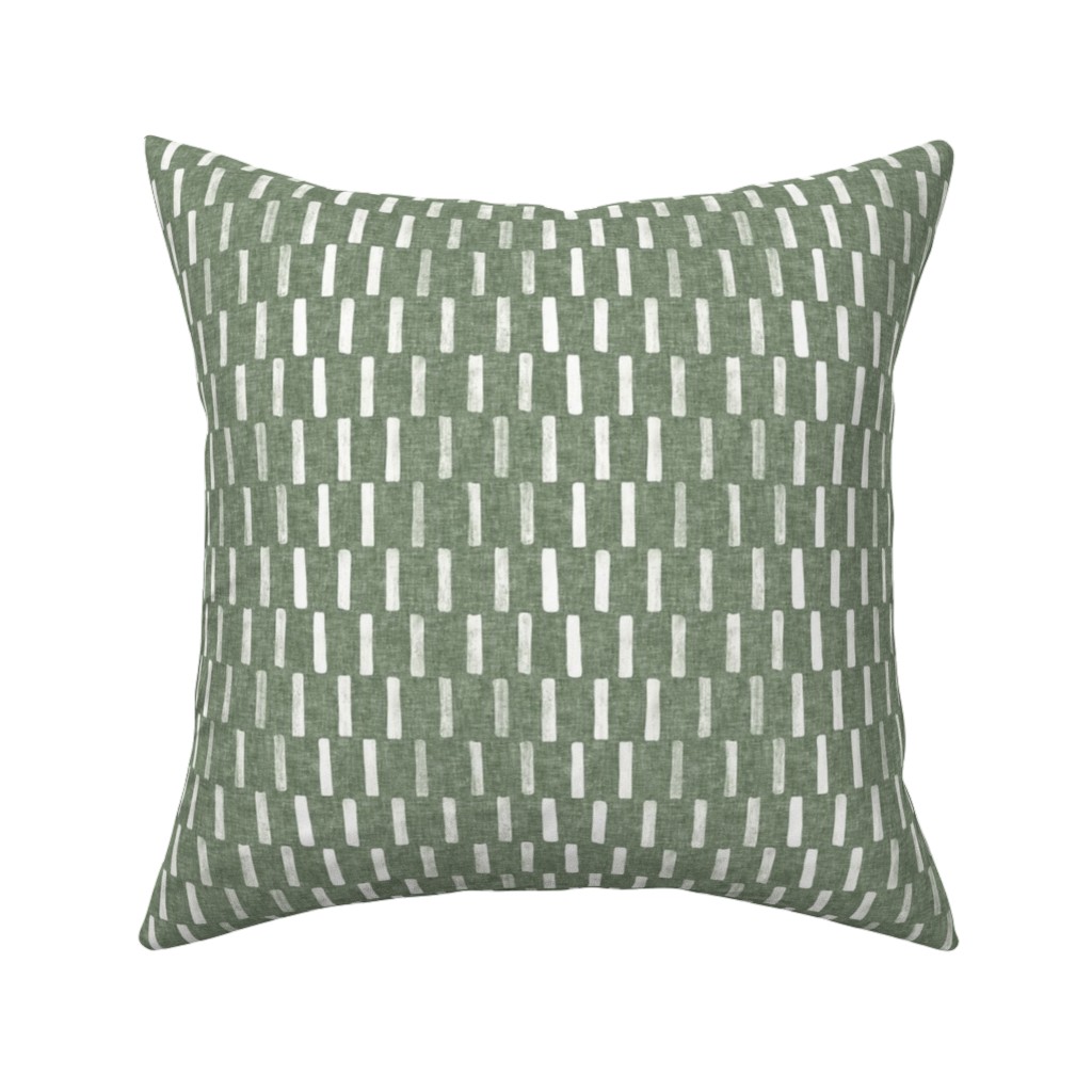 Block Print Dash - Sage Pillow, Woven, Black, 16x16, Single Sided, Green