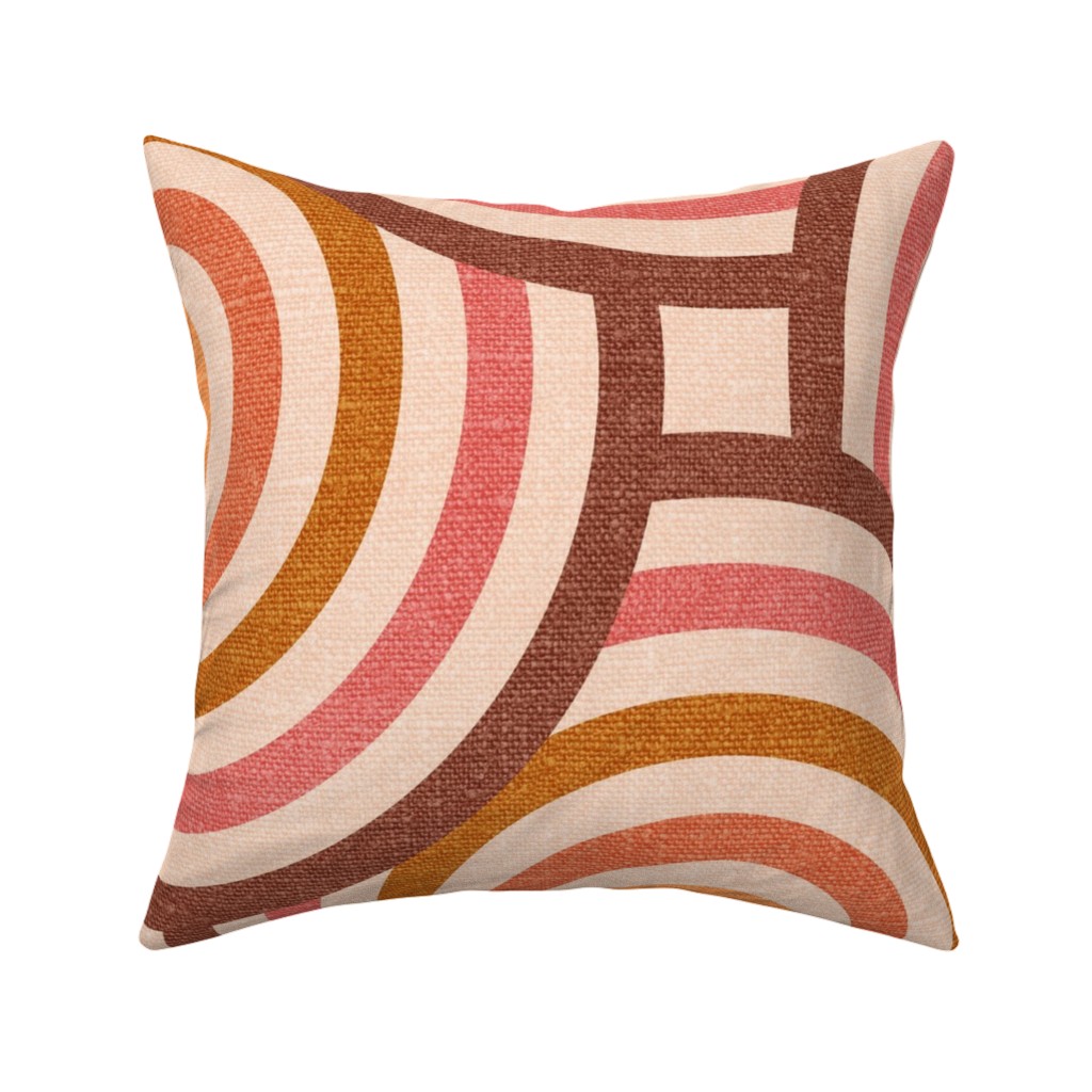 Retro Circles - Warm Pillow, Woven, Black, 16x16, Single Sided, Pink
