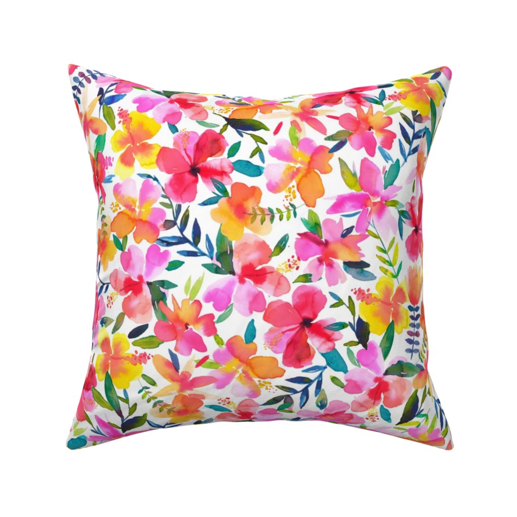 Hibiscus Floral - Multi Pillow, Woven, Black, 16x16, Single Sided, Multicolor
