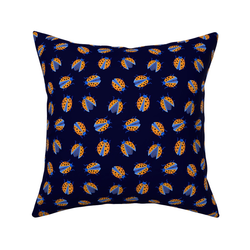 Classic Ladybugs Pillow, Woven, Black, 16x16, Single Sided, Blue, Cerulean