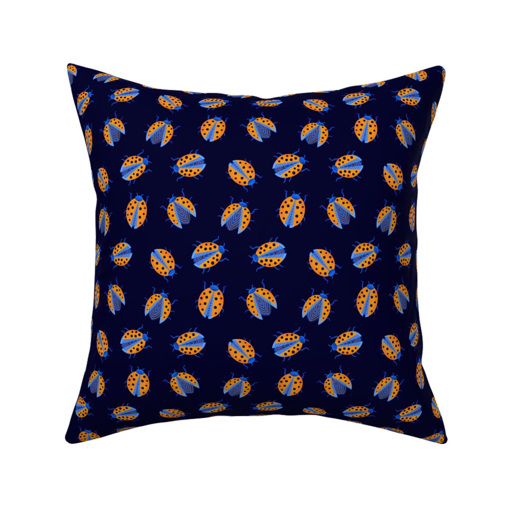 Classic Ladybugs Pillow, Woven, Black, 16x16, Single Sided, Blue