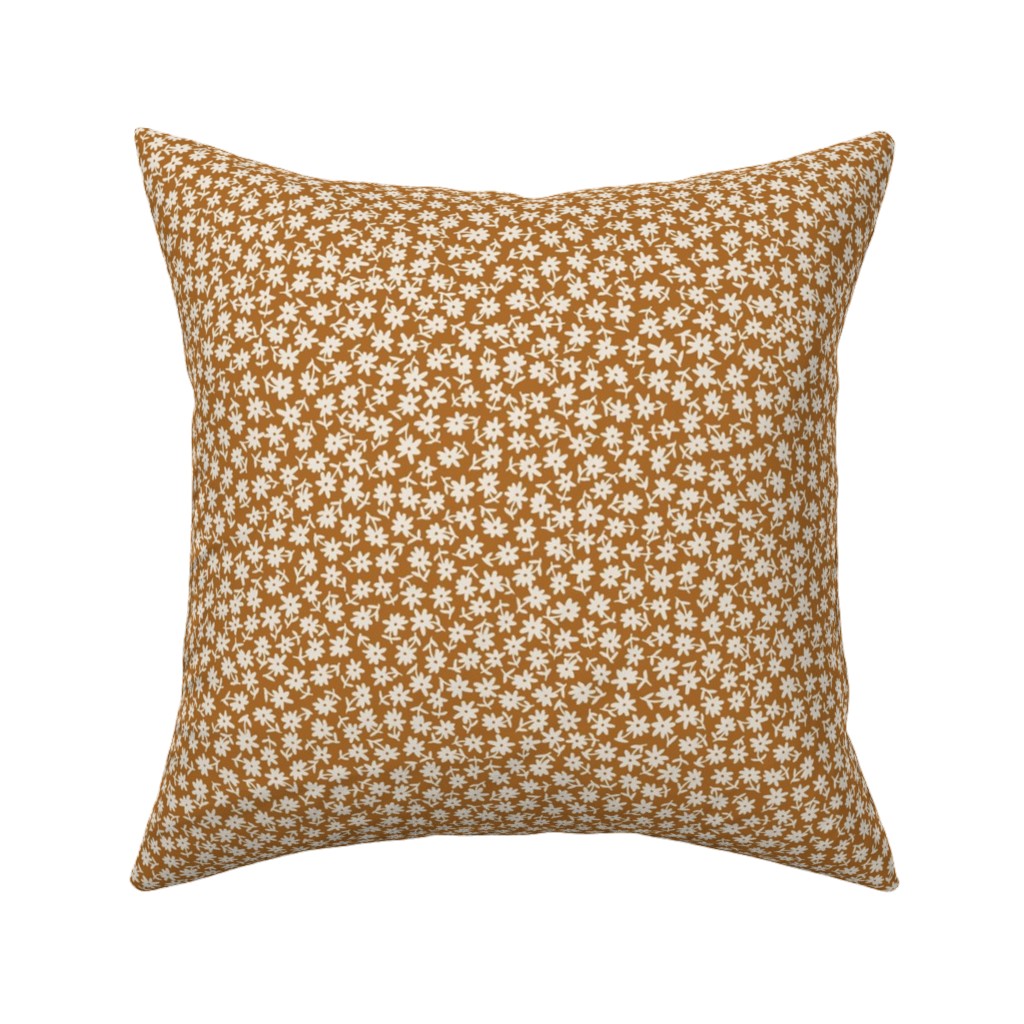 Ditsy Floral - Cream on Golden Mustard Brown Pillow, Woven, Black, 16x16, Single Sided, Brown, Brown