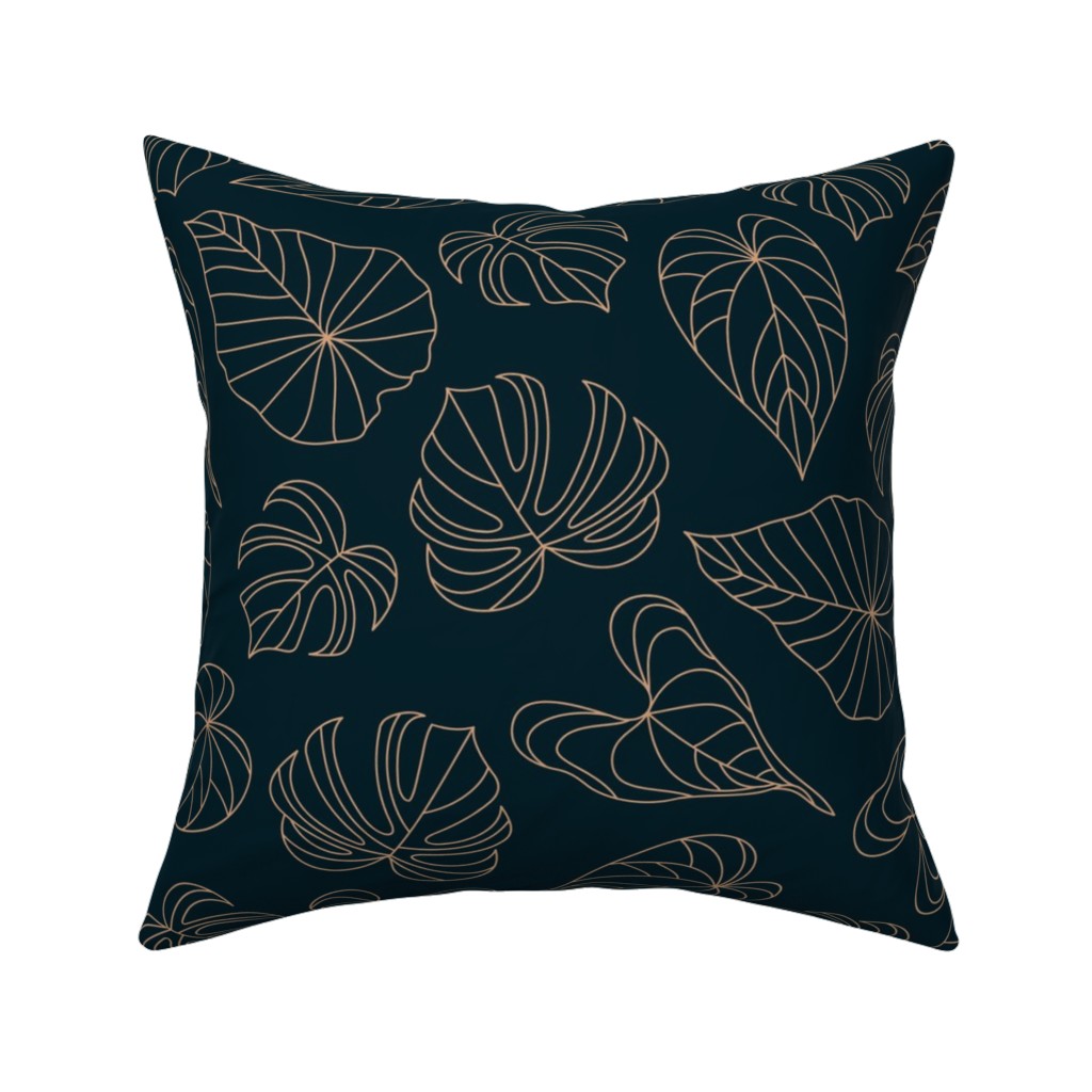 Minimalist Monstera Leaves - Dark Pillow, Woven, Black, 16x16, Single Sided, Blue