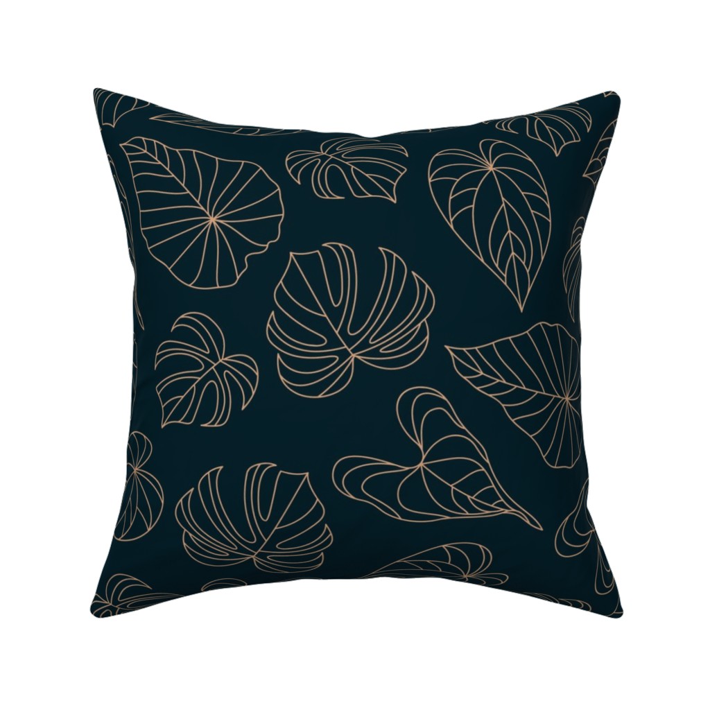 Minimalist Monstera Leaves - Dark Pillow, Woven, Black, 16x16, Single Sided, Blue, True Blue