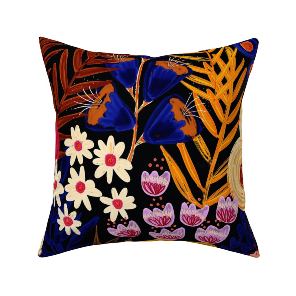 Wildflowers - Multi on Black Pillow, Woven, Black, 16x16, Single Sided, Multicolor