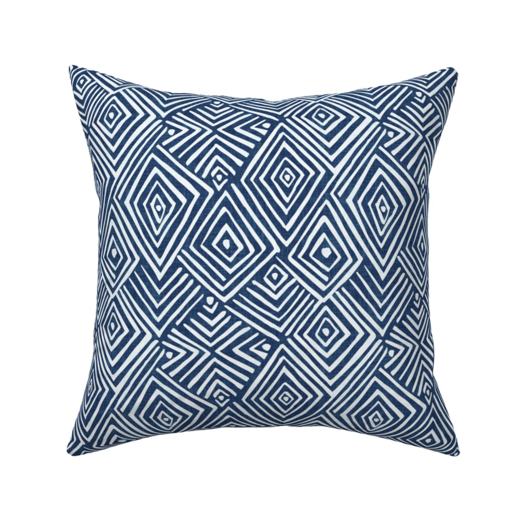 Diamond Mud Cloth -Blue Pillow, Woven, Black, 16x16, Single Sided, Blue, True Blue