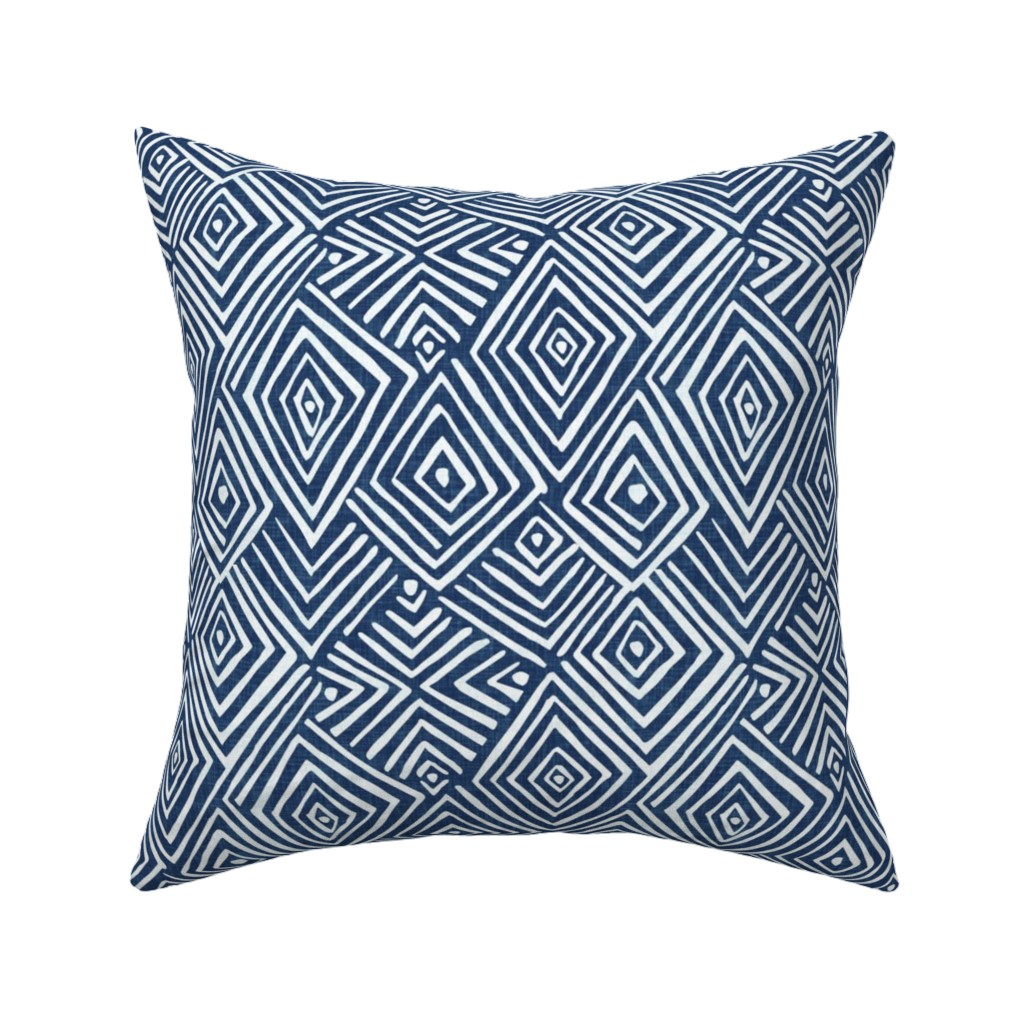 Diamond Mud Cloth -Blue Pillow, Woven, Black, 16x16, Single Sided, Blue