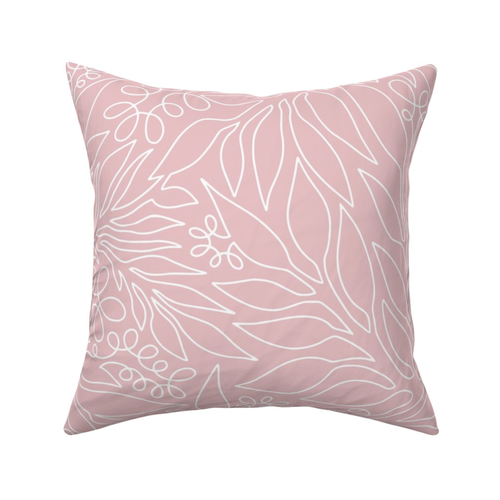 Contour Line Botanicals - Blush Pink Pillow, Woven, Black, 16x16, Single Sided, Pink