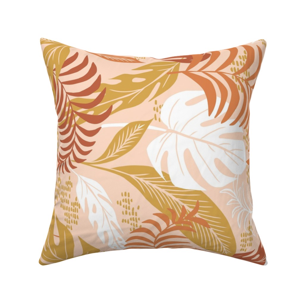 Paradiso - Tropical Palm Fronds - Golden Blush Pillow, Woven, Black, 16x16, Single Sided, Pink, Bright Pink