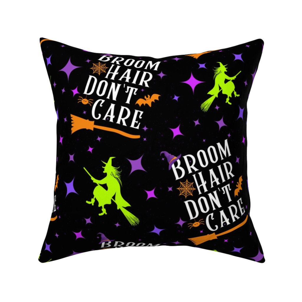 Broom Hair Don't Care - Multi Pillow, Woven, Black, 16x16, Single Sided, Multicolor