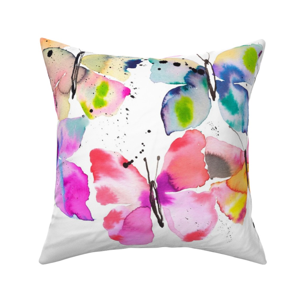 Watercolor Butterflies Gradation - Multi Pillow, Woven, Black, 16x16, Single Sided, Multicolor