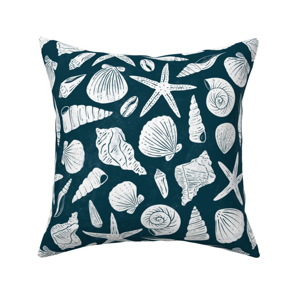 Textured Ocean Seashells - Dark Blue Pillow, Woven, Black, 16x16, Single Sided, Blue