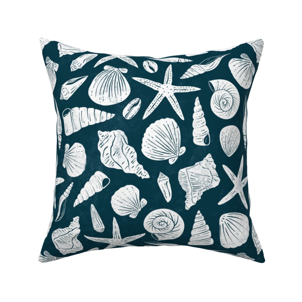 Textured Ocean Seashells - Dark Blue Pillow, Woven, Black, 16x16, Single Sided, Blue, True Blue