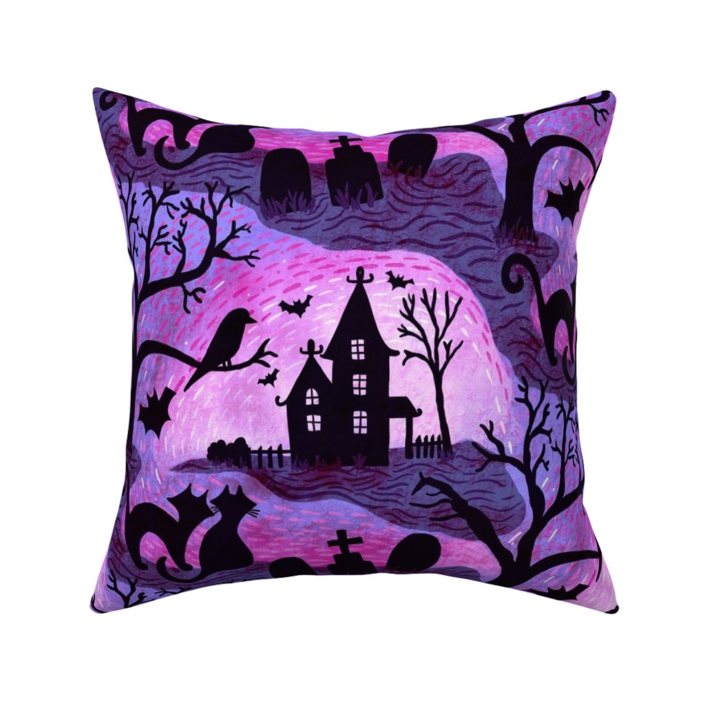 Spooky Halloween Haunts Pillow, Woven, Black, 16x16, Single Sided, Purple