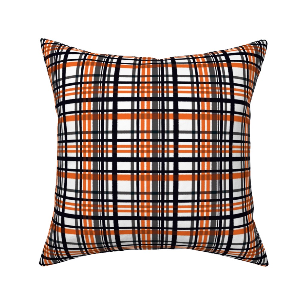 Intricate Plaid Pillow, Woven, Black, 16x16, Single Sided, Orange