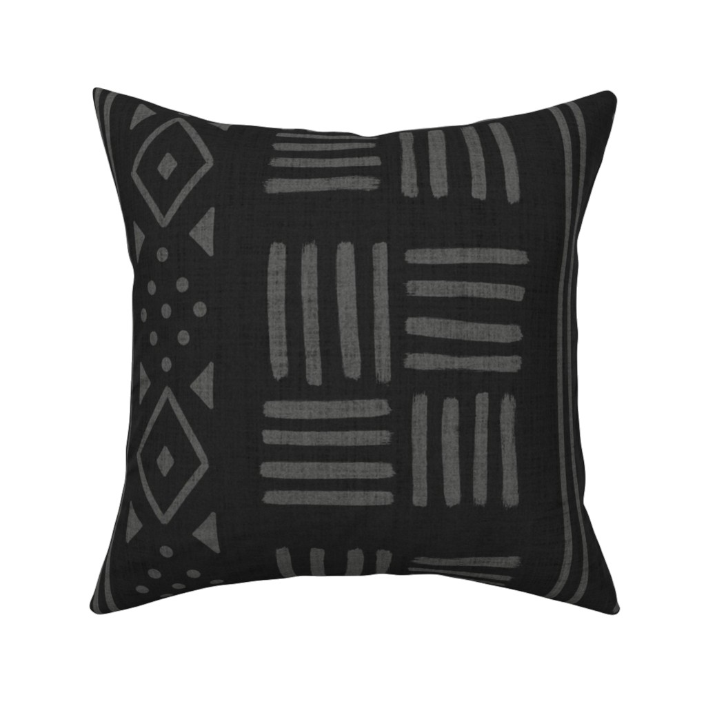 Mudcloth Geometric Motifs Pillow, Woven, Black, 16x16, Single Sided, Gray
