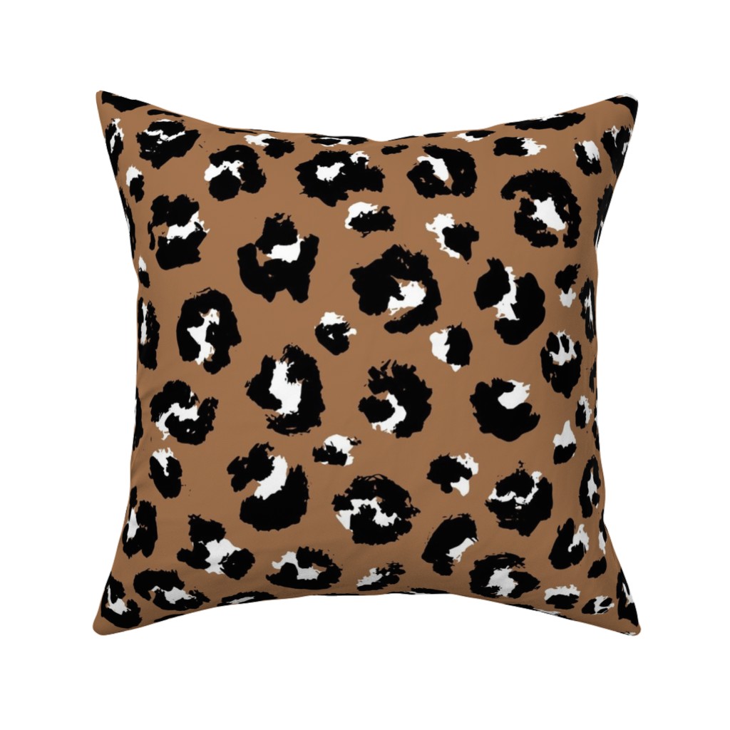 Leopard Spots - Caramel Pillow, Woven, Black, 16x16, Single Sided, Brown